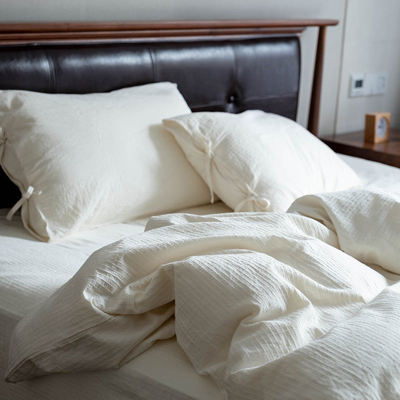 White Cotton Bed Linen Set - Hotel Style Bedding 4-Piece Bed Sheet Set