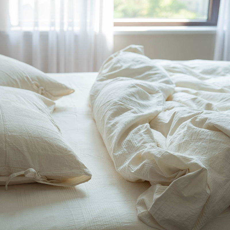 White Cotton Bed Linen Set - Hotel Style Bedding 4-Piece Bed Sheet Set