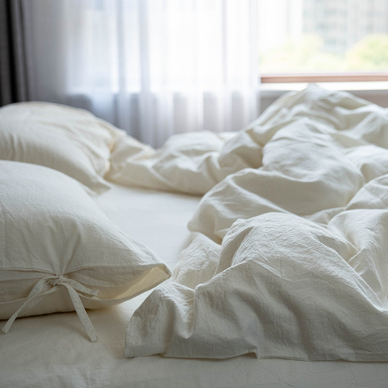 White Cotton Bed Linen Set - Hotel Style Bedding 4-Piece Bed Sheet Set