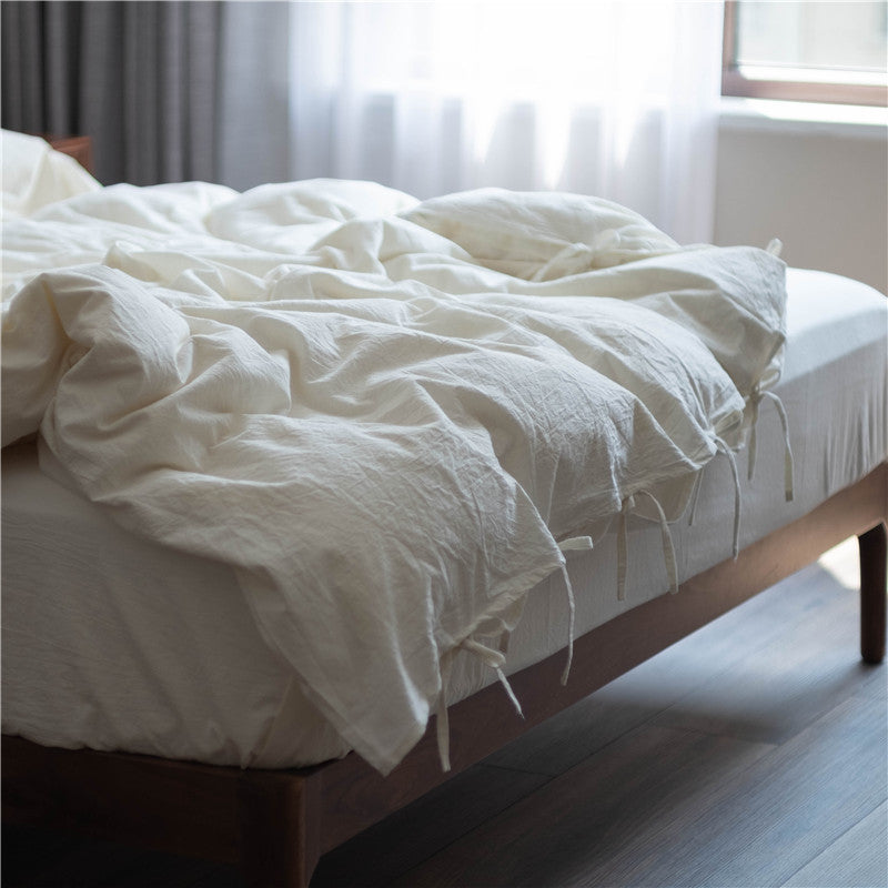 White Cotton Bed Linen Set - Hotel Style Bedding 4-Piece Bed Sheet Set