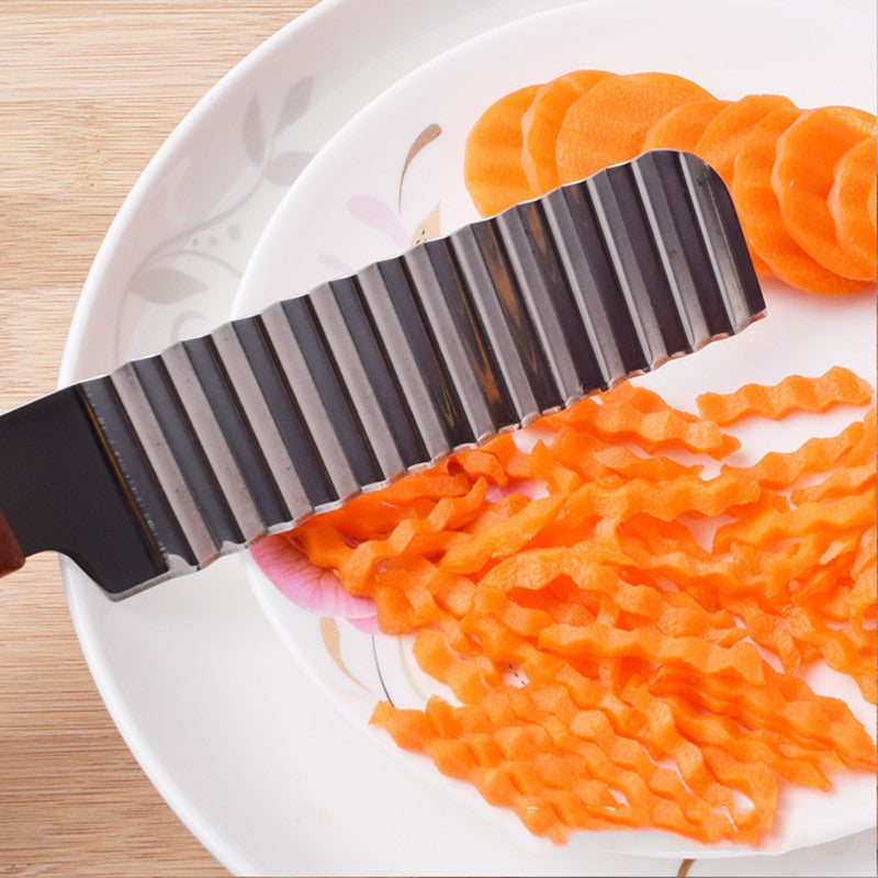 Stainless Steel French Fries Cutter Knife for Vegetables & Fruits - Wave Slicing Tool