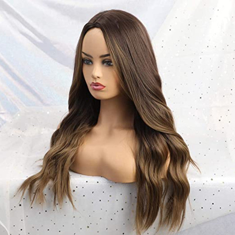 Long Curly Synthetic Wig with Gradient Hair Color and Bangs - Brown, 65CM