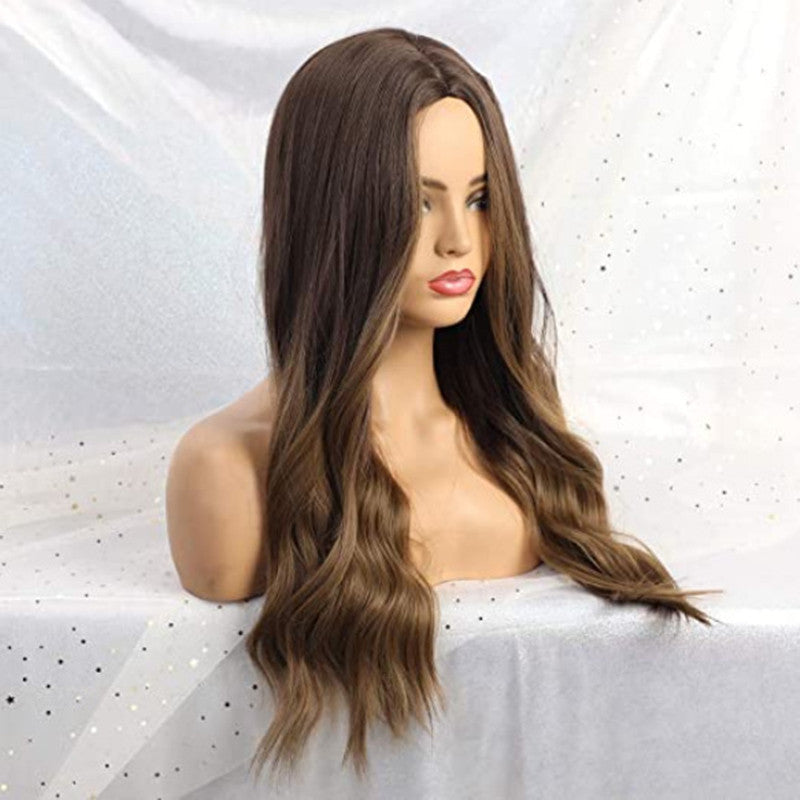 Long Curly Synthetic Wig with Gradient Hair Color and Bangs - Brown, 65CM