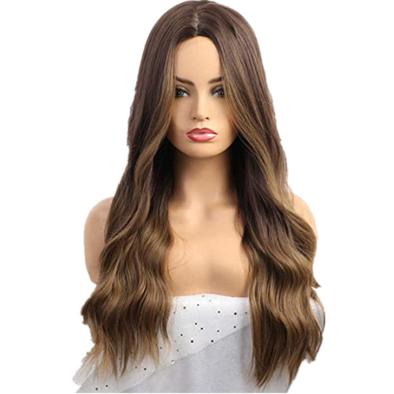 Long Curly Synthetic Wig with Gradient Hair Color and Bangs - Brown, 65CM