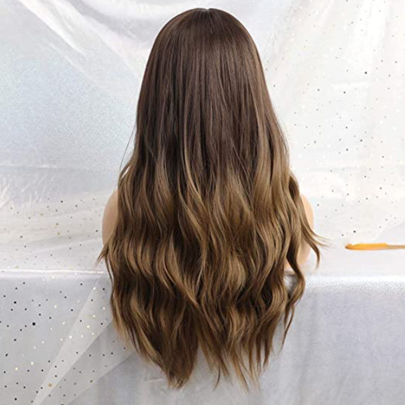 Long Curly Synthetic Wig with Gradient Hair Color and Bangs - Brown, 65CM