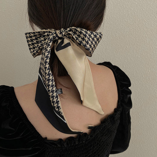 Korean Small Scarf & Long Headwear Tie Headband - Plaid Hair Accessory