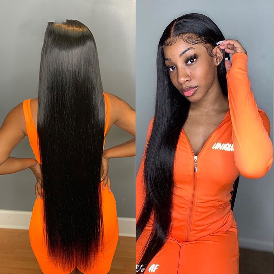 Long Straight Hair Wig Natural Look Black Synthetic Hair Fiber Headgear