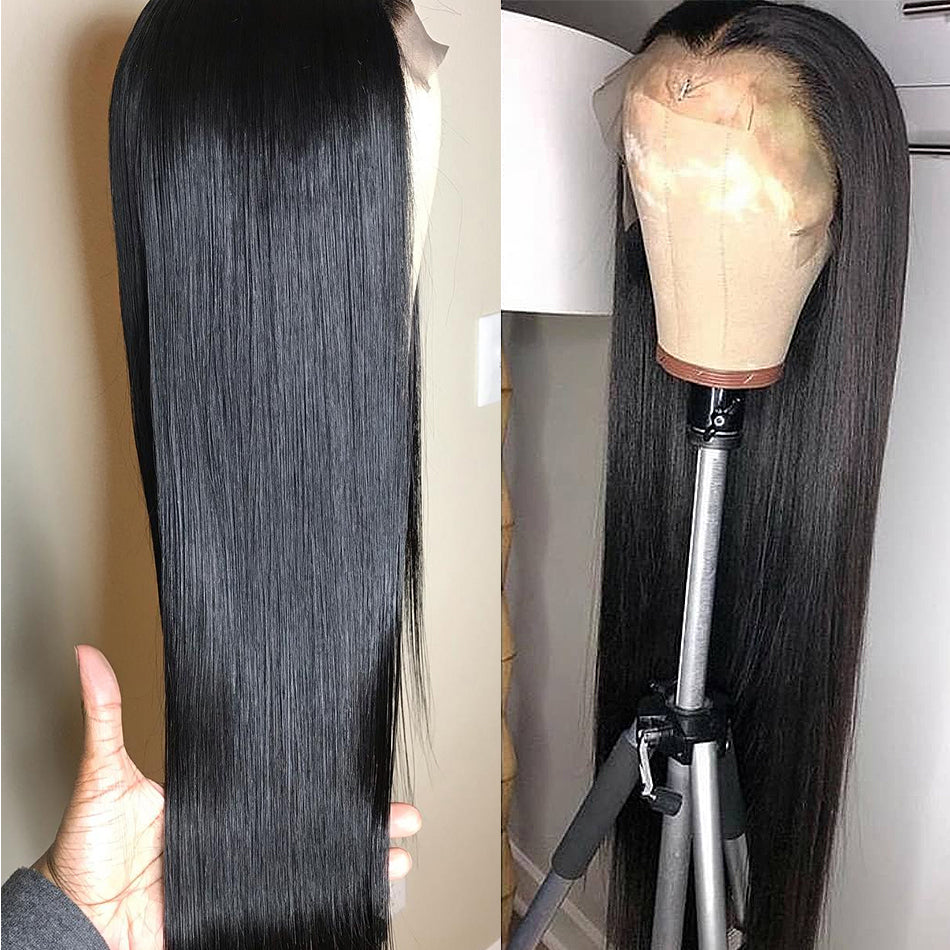 Long Straight Hair Wig Natural Look Black Synthetic Hair Fiber Headgear