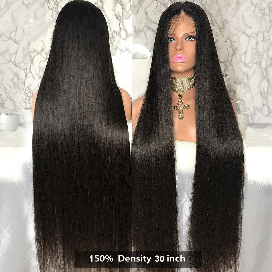 Long Straight Hair Wig Natural Look Black Synthetic Hair Fiber Headgear