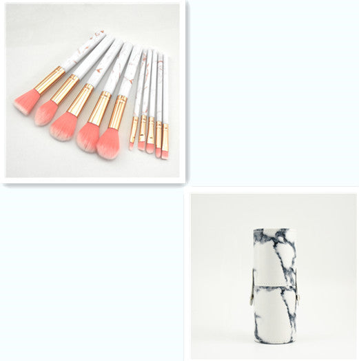 Marbled Makeup Brush Set for Beginners - 10 Pcs Cosmetic Tools
