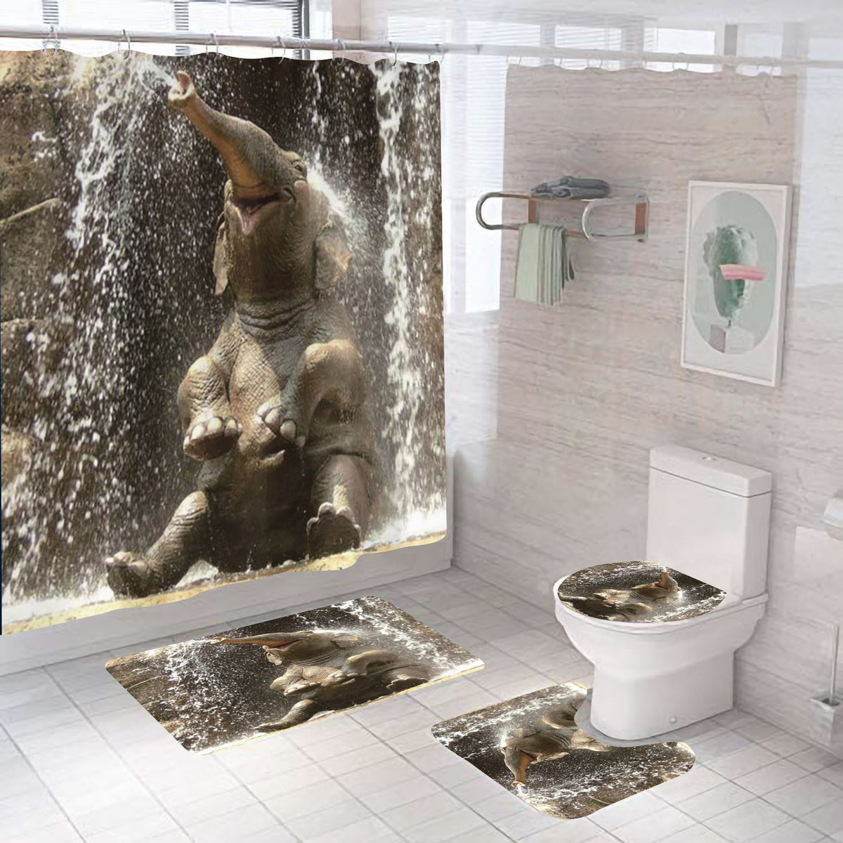 Digital Elephant Shower Curtain Set - Multiple Sizes Bathroom Decor