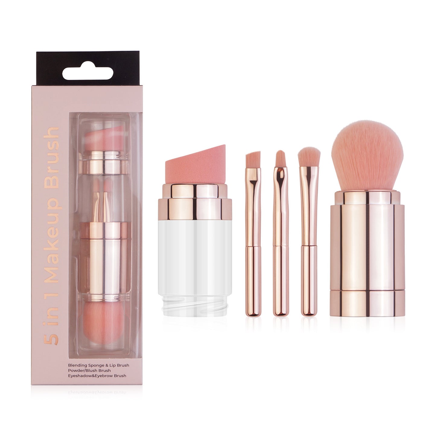 Multi-Function Cosmetic Brush - Rose Gold Makeup Brush for Face & Eyes