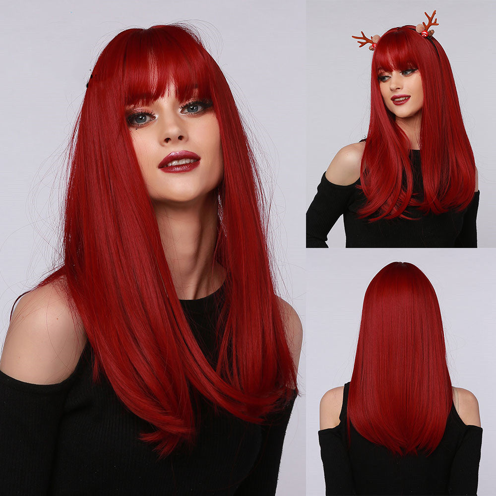 Synthetic Hair Wig With Bangs - Mid-Length Straight
