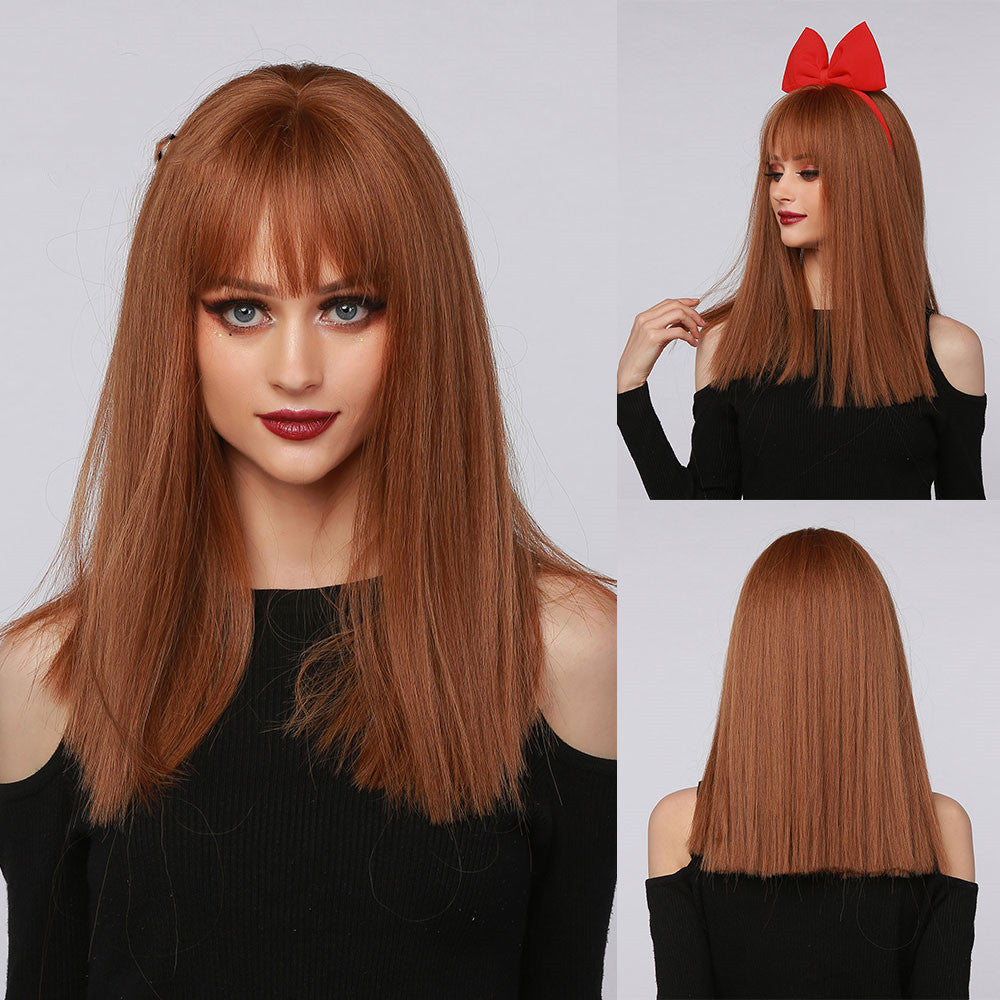 Synthetic Hair Wig With Bangs - Mid-Length Straight
