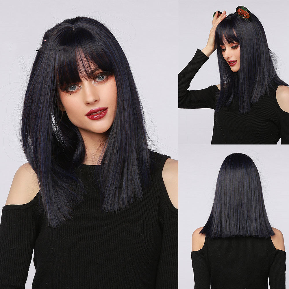 Synthetic Hair Wig With Bangs - Mid-Length Straight