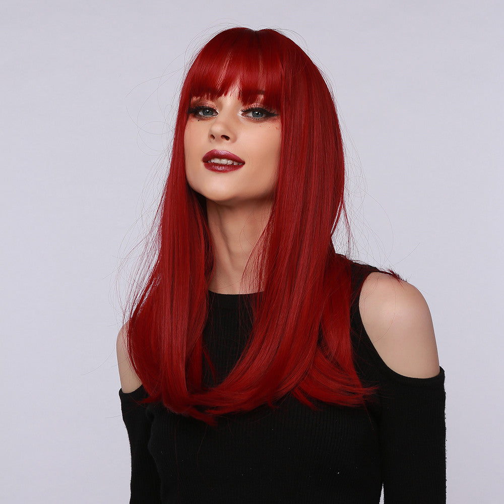 Synthetic Hair Wig With Bangs - Mid-Length Straight