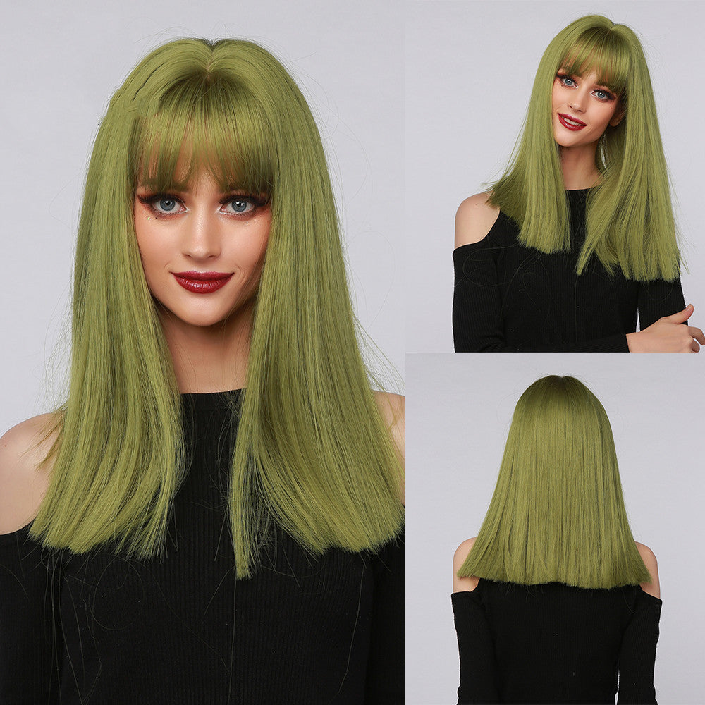 Synthetic Hair Wig With Bangs - Mid-Length Straight