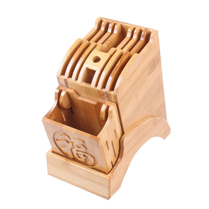 Wooden Knife Holder with Bamboo Blessing - Modern Kitchen Organizer