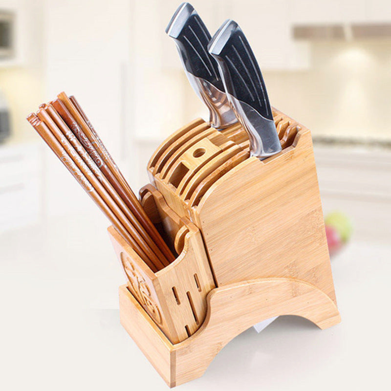 Wooden Knife Holder with Bamboo Blessing - Modern Kitchen Organizer
