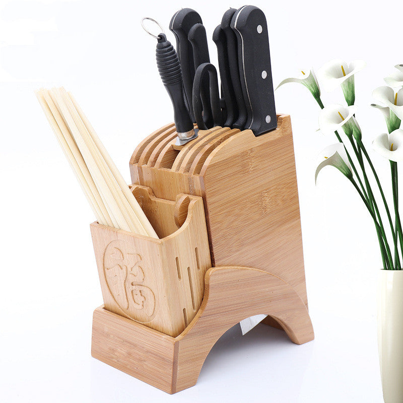 Wooden Knife Holder with Bamboo Blessing - Modern Kitchen Organizer