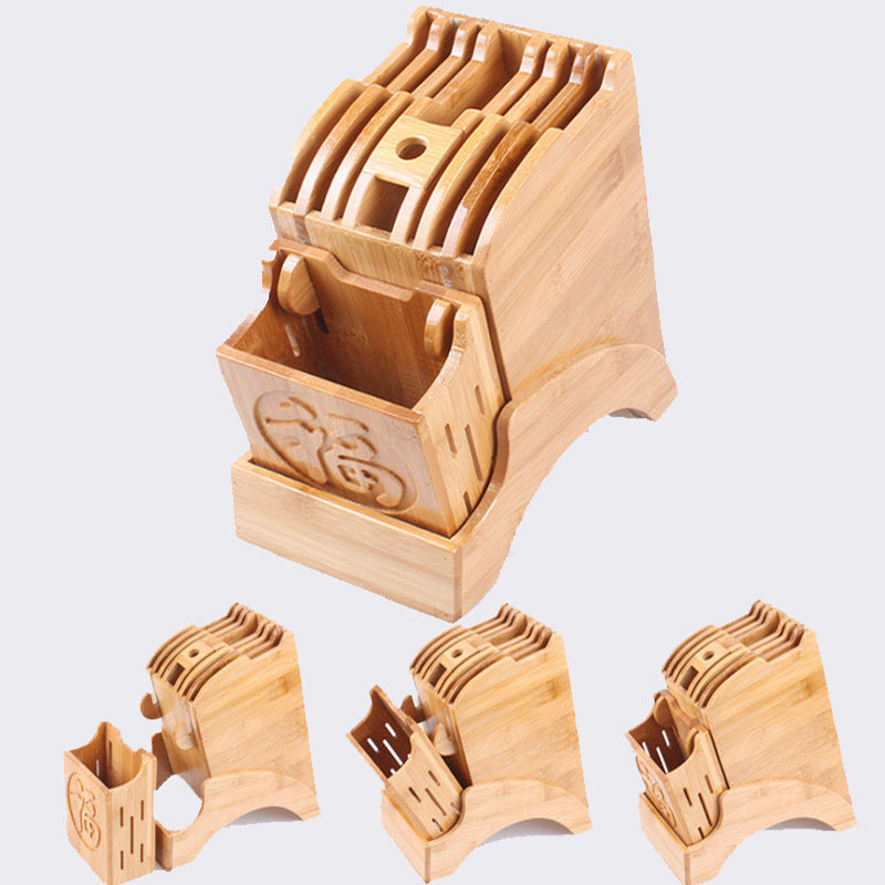 Wooden Knife Holder with Bamboo Blessing - Modern Kitchen Organizer