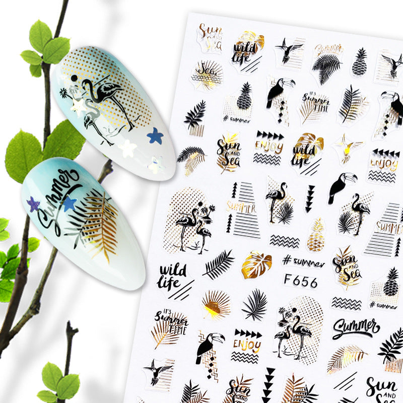 Summer Fruit Black and White Gold Silver Nail Stickers - Nail Art Decals
