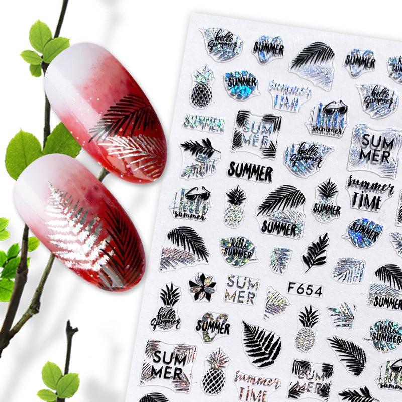 Summer Fruit Black and White Gold Silver Nail Stickers - Nail Art Decals