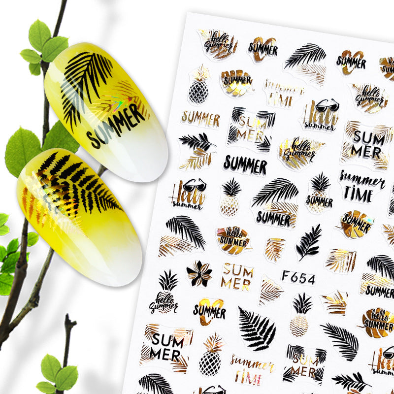 Summer Fruit Black and White Gold Silver Nail Stickers - Nail Art Decals