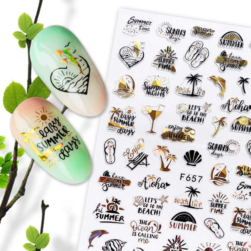 Summer Fruit Black and White Gold Silver Nail Stickers - Nail Art Decals