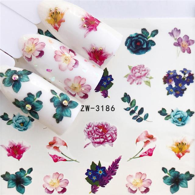 Water Transfer Nail Stickers - Assorted Floral Fruit & Flamingo Designs for Nail Art