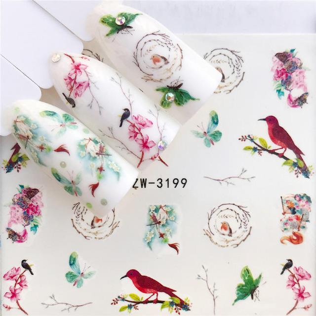 Water Transfer Nail Stickers - Assorted Floral Fruit & Flamingo Designs for Nail Art