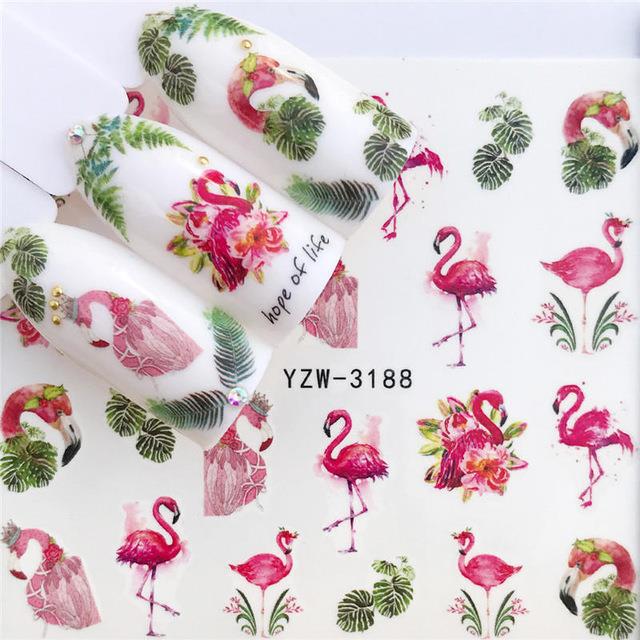 Water Transfer Nail Stickers - Assorted Floral Fruit & Flamingo Designs for Nail Art