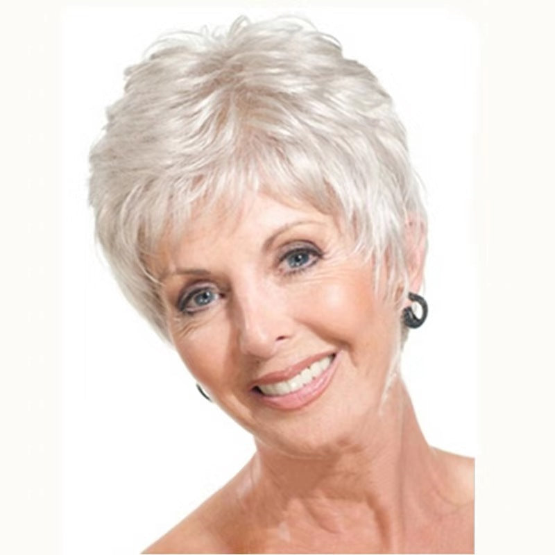 White Diagonal Bangs Partial Short Hair Wig