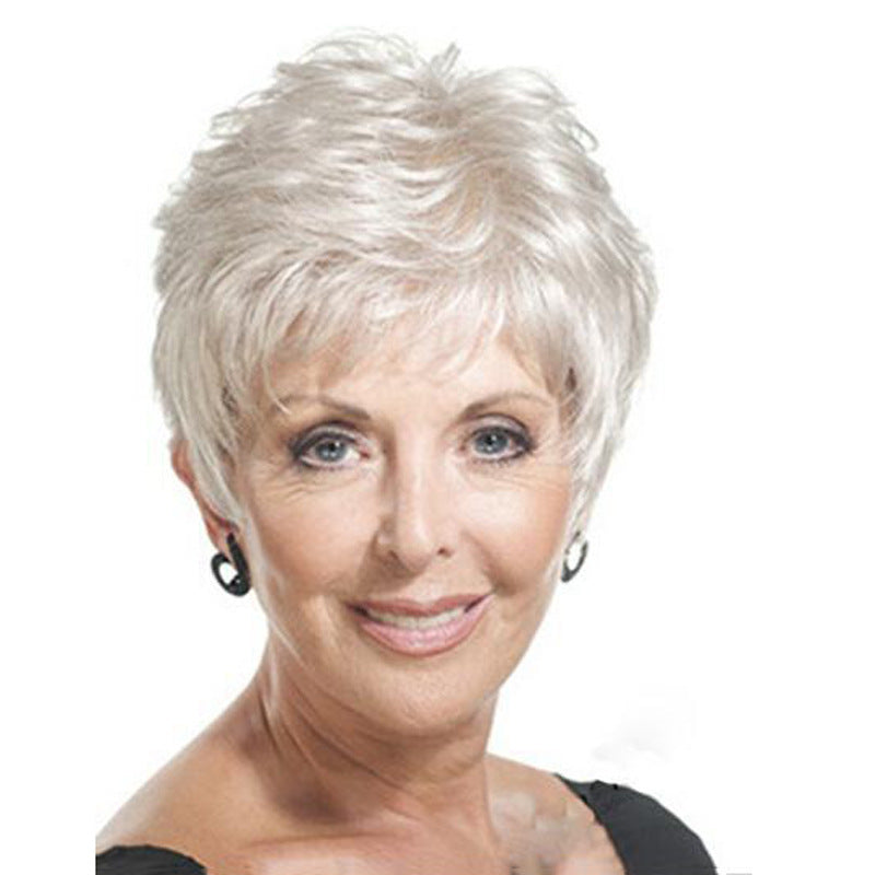 White Diagonal Bangs Partial Short Hair Wig