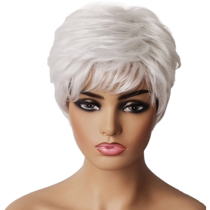 White Diagonal Bangs Partial Short Hair Wig