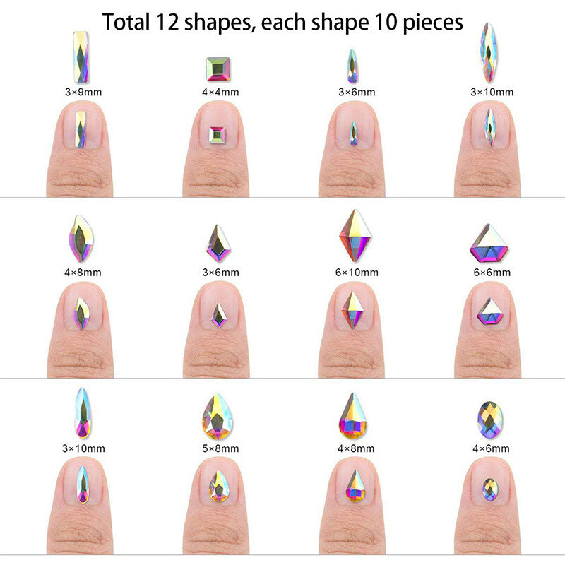 Nail Art Rhinestone Set - 120 Colorful Crystal AB