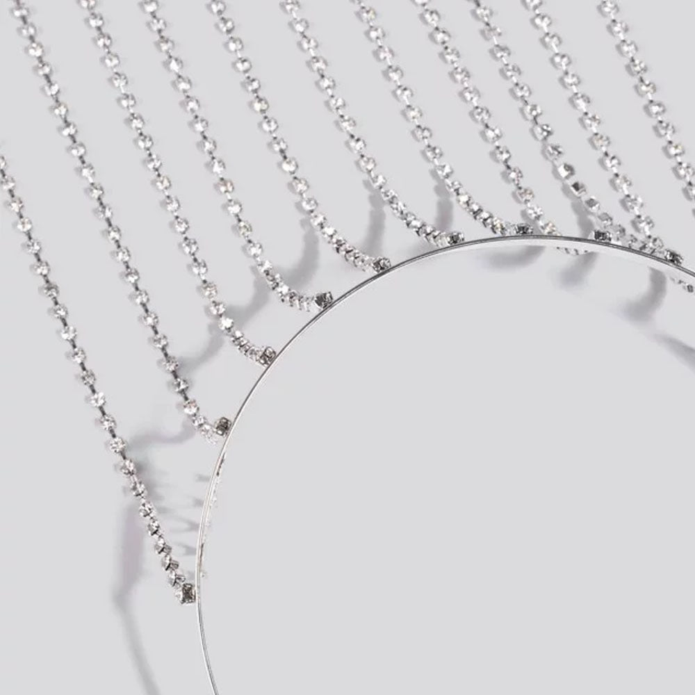Rhinestone Tassel Headband for Women - Silver