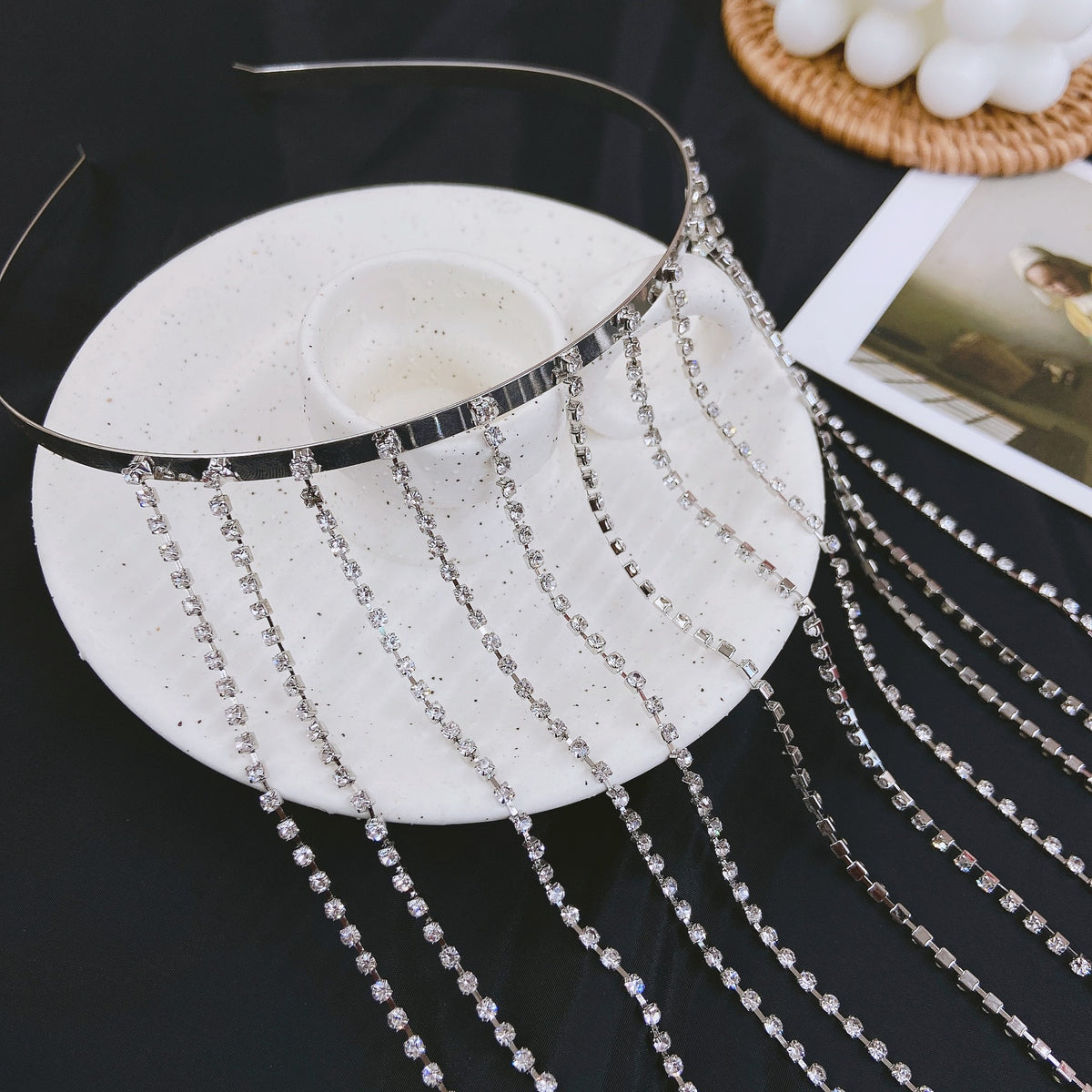 Rhinestone Tassel Headband for Women - Silver
