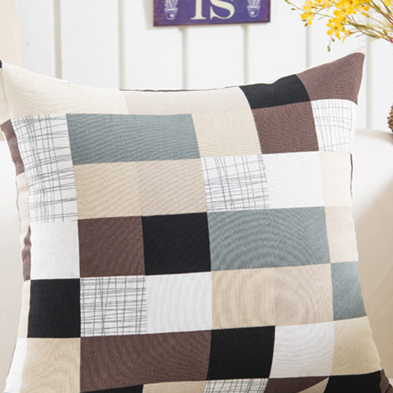 Plush Geometric Cushion Cover 45x45cm - Black and Yellow Sofa Pillowcase