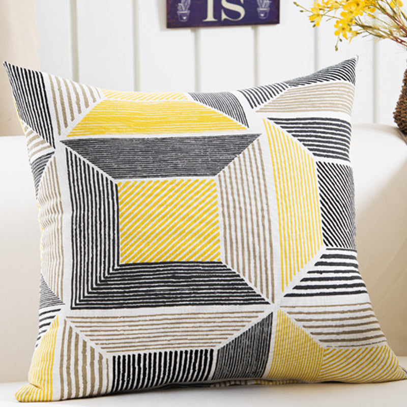 Plush Geometric Cushion Cover 45x45cm - Black and Yellow Sofa Pillowcase