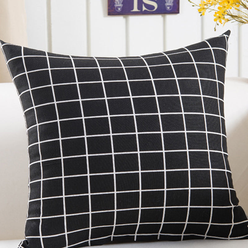 Plush Geometric Cushion Cover 45x45cm - Black and Yellow Sofa Pillowcase