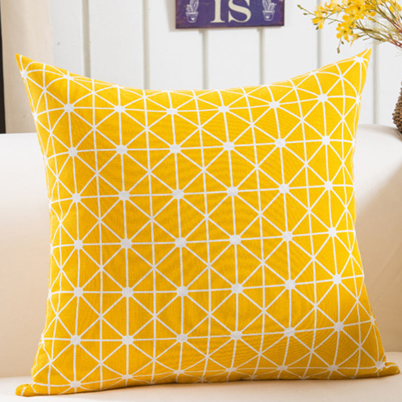 Plush Geometric Cushion Cover 45x45cm - Black and Yellow Sofa Pillowcase