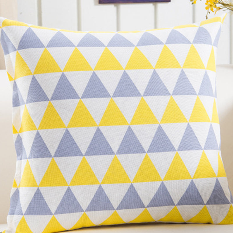 Plush Geometric Cushion Cover 45x45cm - Black and Yellow Sofa Pillowcase