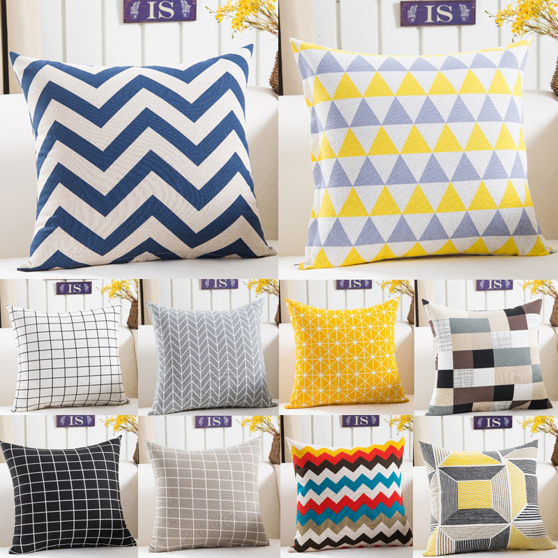 Plush Geometric Cushion Cover 45x45cm - Black and Yellow Sofa Pillowcase