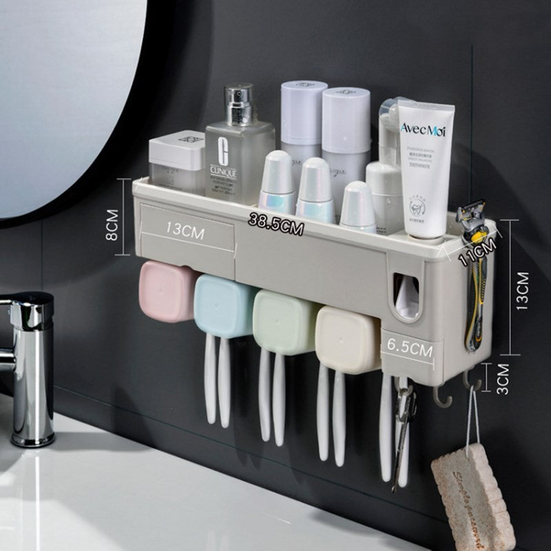 Wall-Mounted Toothbrush Holder Rack with Multiple Cups for Bathroom Storage