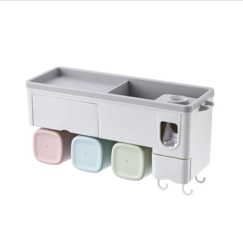 Wall-Mounted Toothbrush Holder Rack with Multiple Cups for Bathroom Storage