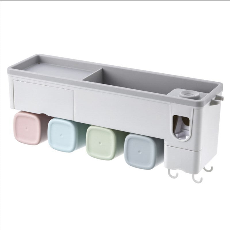Wall-Mounted Toothbrush Holder Rack with Multiple Cups for Bathroom Storage