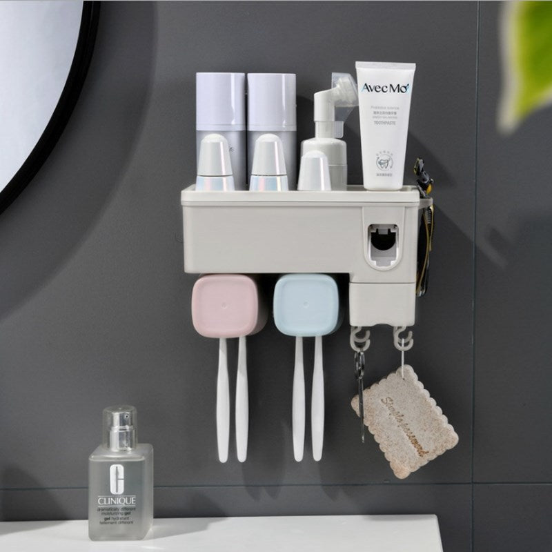 Wall-Mounted Toothbrush Holder Rack with Multiple Cups for Bathroom Storage
