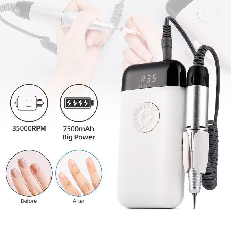 Portable Electric Nail Drill Machine - White, USB