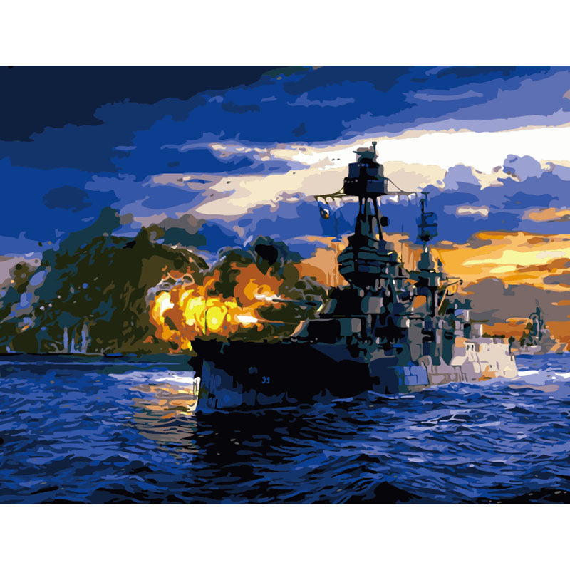 WW2 USS Texas Battleship Lwo Jima Painting Kit - DIY Canvas & Paint Set